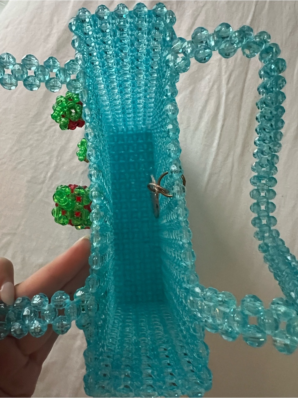 Susan Alexandra Beaded Aqua Strawberry Tote Bag - Picture 3 of 4